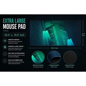 XXL Gaming Mouse Pad 35.5x15.5 Extended Desk Mat Non Slip Stitched Edge